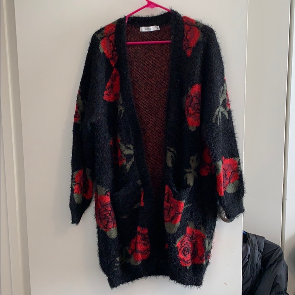 Red and black, soft, cardigan